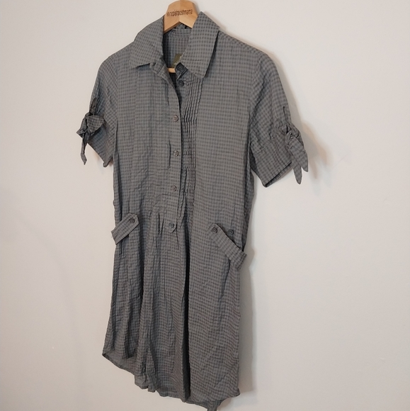 Anthropologie Fei Shirt Dress Green Grey Gingham Checked Size Small - Picture 2 of 6